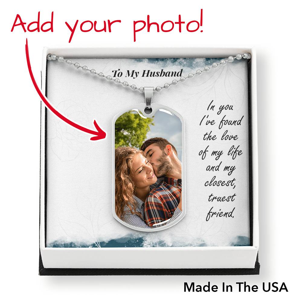 Photo Memory Dog Tag Necklace - Blue Shades - Husband